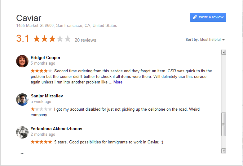 cavier google review