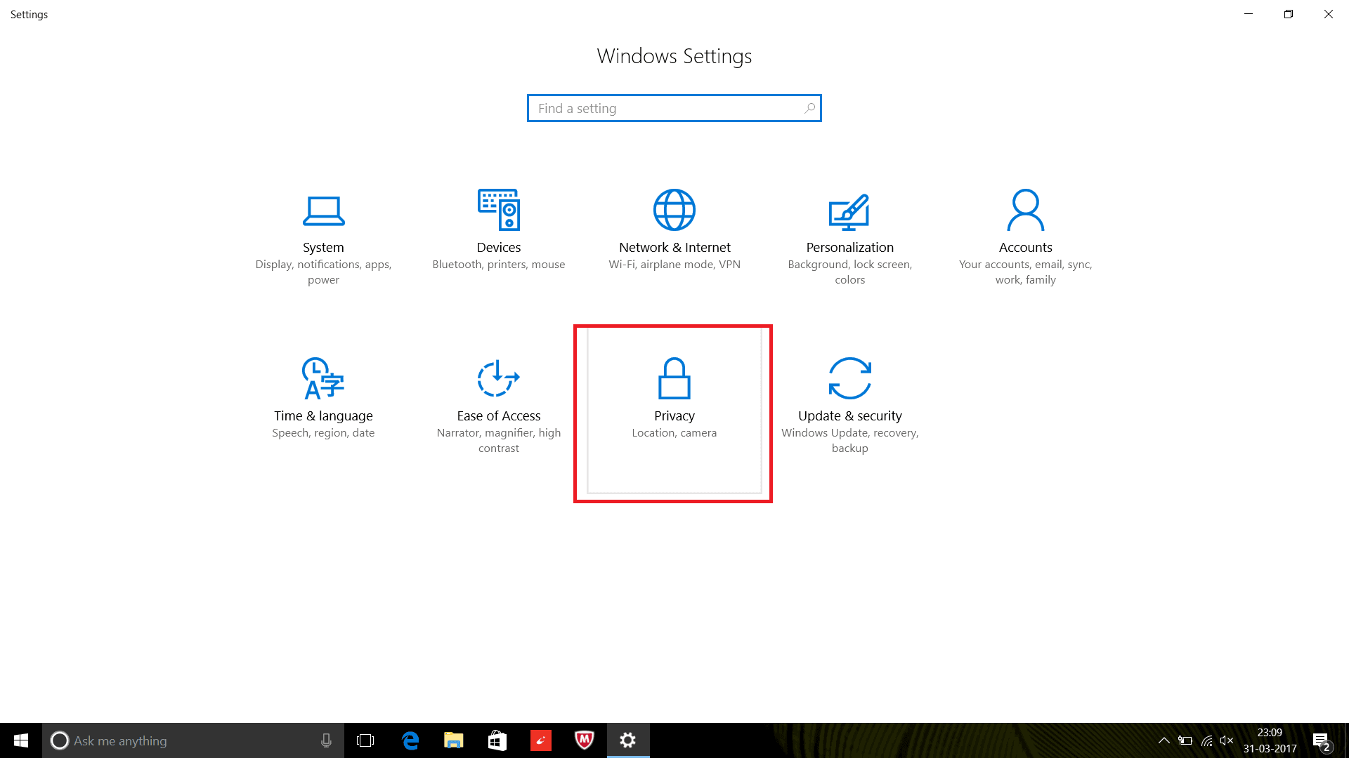 Privacy Setting in Windows 10